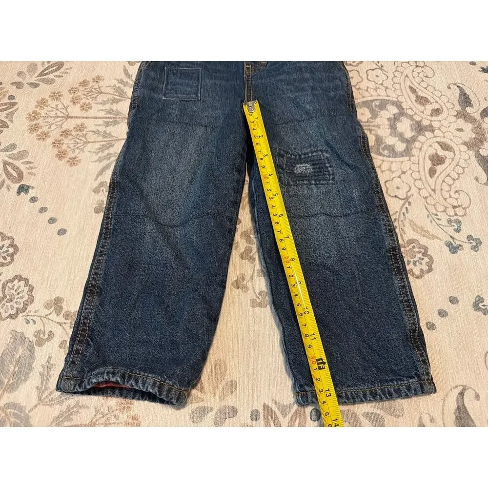 OshKosh B'gosh 3T Patchwork Denim Overalls Flannel Lined EUC